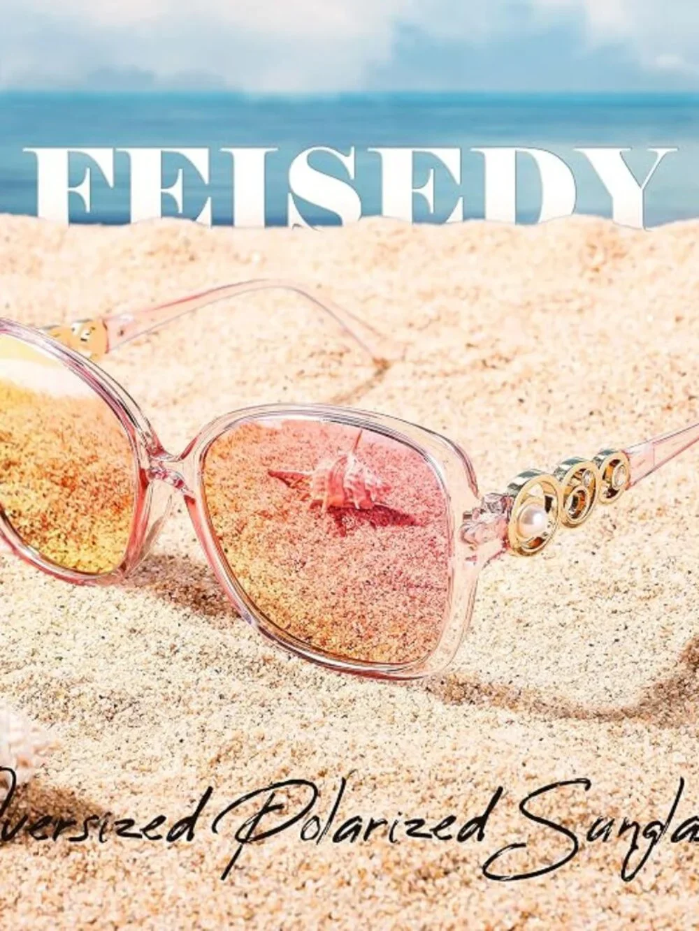Women's Fashion Sunglasses, Oversized Pink Square Frames Polarized UV Protection